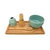 BambooMN Brand - Matcha Bowl Set (Includes Bowl, Rest,Tea Whisk, Chasaku, Tea Spoon & Tray) 2 Sets Green view 1