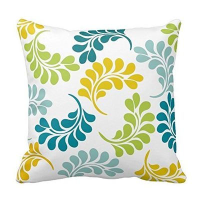 Personalized 18X18 Inch Square Cotton Pillowcases Teal Green Yellow Floral Pillow Cover
