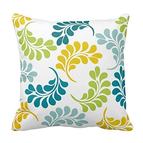 Personalized 18X18 Inch Square Cotton Pillowcases Teal Green Yellow Floral Pillow Cover