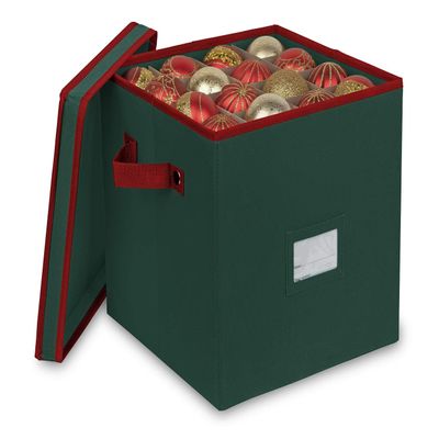 Primode Christmas Ornament Storage Box with 4 Trays, Holds Up to 64 Ornaments Decoration Balls, Holiday Storage Container with Dividers, Constructed of Durable 600D Oxford Material (Green)