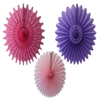 3-Piece Tissue Paper Fans, Lavender Pink, 13-18 Inch