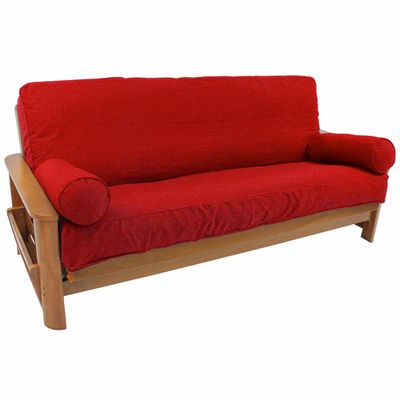 Blazing Needles Solid Twill 8" to 9" Futon Cover Set with 2 Bolster Pillows (Set of 3), Full, Red