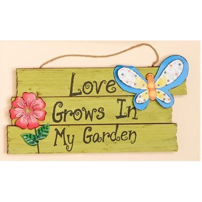 Worth Imports Hanging Wood Garden Sign with Butterfly, 7"