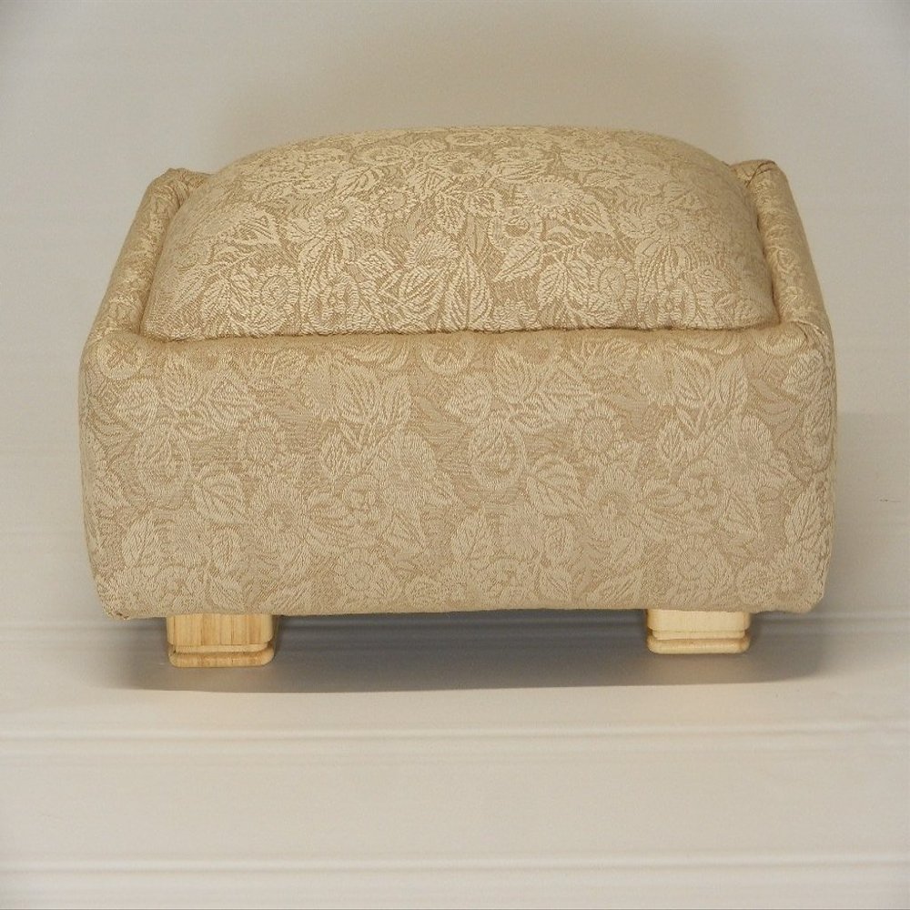 Chicago Stool and Ottoman Co Deco Footstool (Ivory Floral Damask)