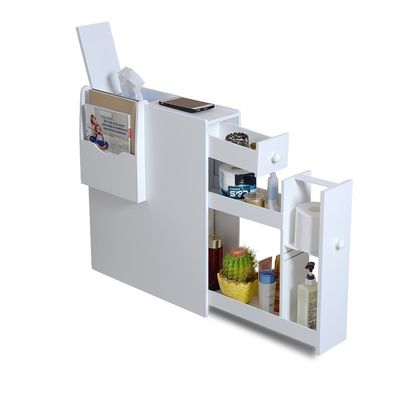 Organizedlife Narrow Side Table with Paper Holder Organizer for Small Spaces,Freestanding Bathroom Cabinet, Without Assembly White