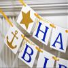 Gold anchor HAPPY 50th Birthday royal blue banner birthday decorations Birthday photo prop, 30th 40th 60th 70th nautical birthday view 4