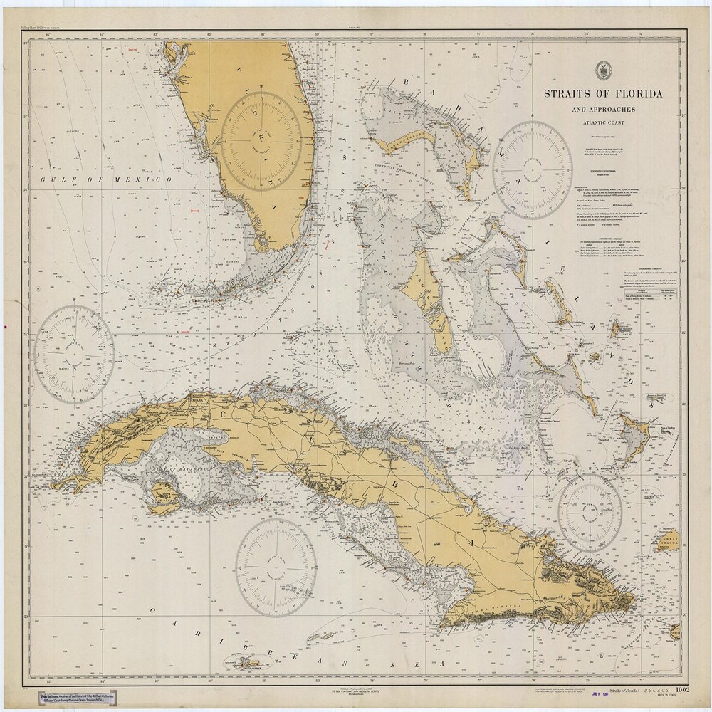 Straits of Florida & Cuba Historical Map 1933 (18"x24" Paper Print)