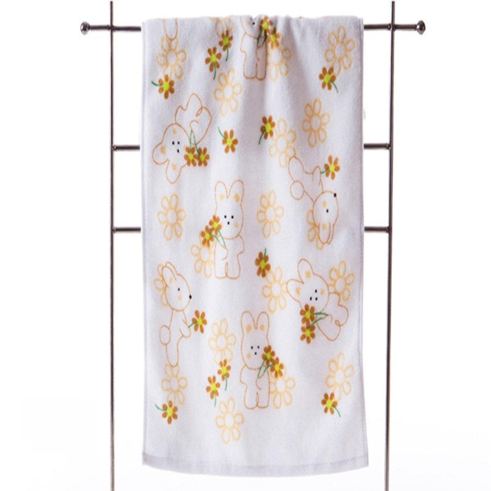 Hiibaby T1035 Pink/yellow Lovely Cartoon Rabbit Pattern Baby Kid Bathroom Hand Face Towels 50cm30cm Rectangular Cloth 100% Cotton Super Soft Touch First Class Product (Yellow)