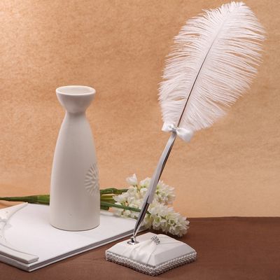 KateMelon Wedding Accessories Feather Pen with Holder, White