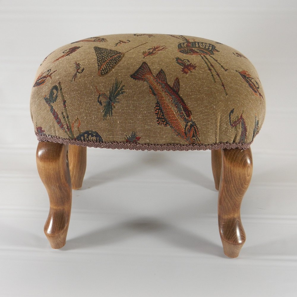 Chicago Stool and Ottoman Co Queen Anne Pictorial Tapestry Footstools (Fishing)