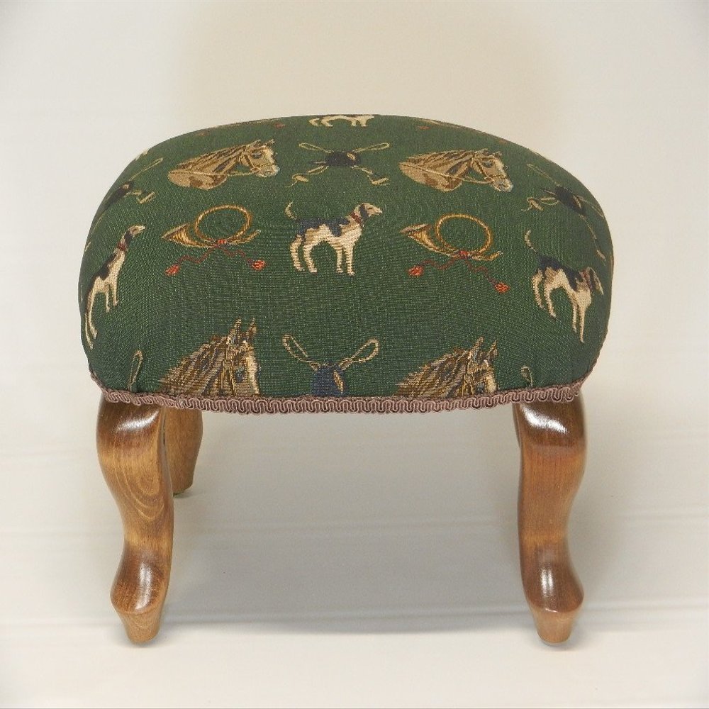 Chicago Stool and Ottoman Co Queen Anne Pictorial Tapestry Footstools (Horse God & Bugle)