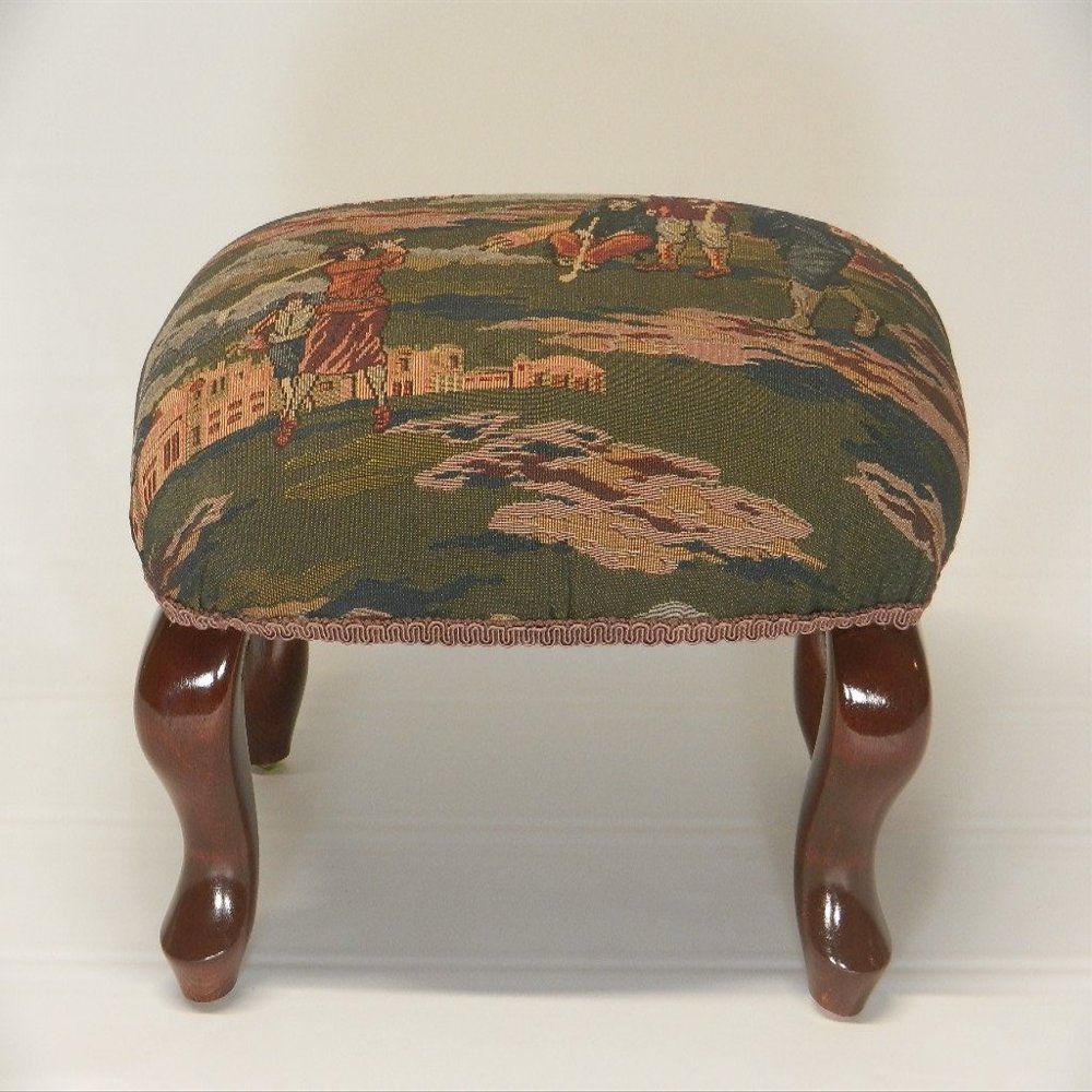 Chicago Stool and Ottoman Co Queen Anne Pictorial Tapestry Footstools (Golf)