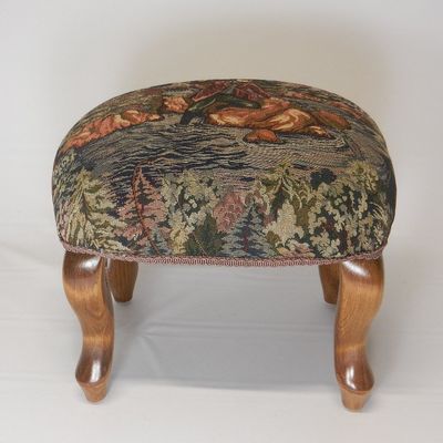 Chicago Stool and Ottoman Co Queen Anne Pictorial Tapestry Footstools (Fly Fishing)