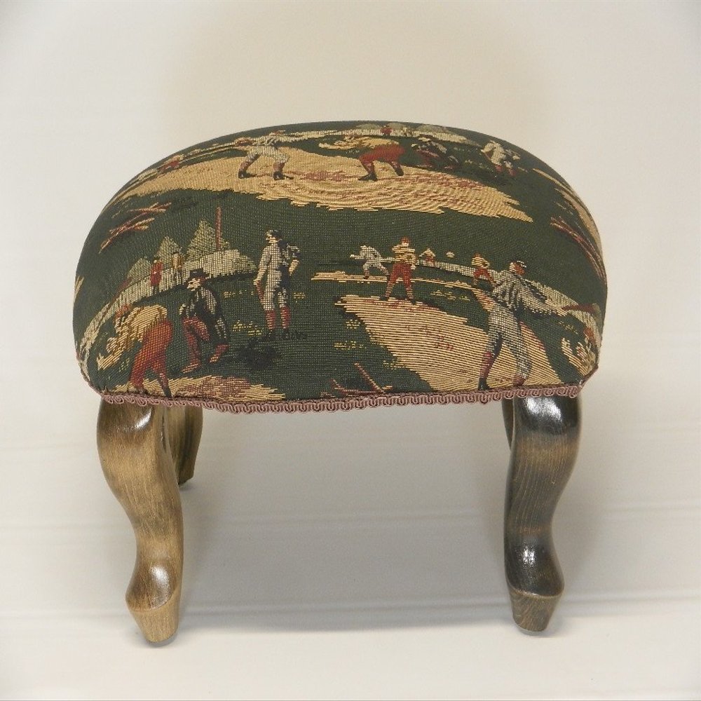 Chicago Stool and Ottoman Co Queen Anne Pictorial Tapestry Footstools (Base Ball)