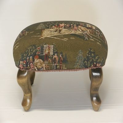 Chicago Stool and Ottoman Co Queen Anne Pictorial Tapestry Footstools (Tennis)