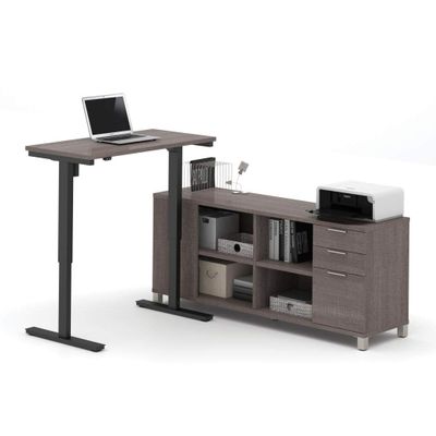 Bestar Pro-Linea 72W L-Shaped Standing Desk in bark Grey
