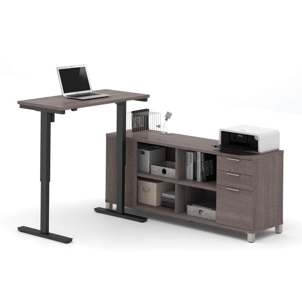 Bestar Pro-Linea 72W L-Shaped Standing Desk in bark Grey