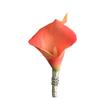 Angel Isabella Boutonniere -Coral Calla Lily with Metallic Silver Ribbon Wrapped and Bling-pin Included view 1
