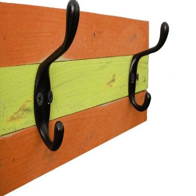 Designer Wood/Wooden/Metal Coat Rack Stripes - 16" - 3 Hooks - Orange/Yellow Distressed - Decorative Distressed Vintage Wall Wooden Rustic Coat/Hat Display/Rack