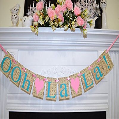 OOh La La Banner, Lace Lingerie Shower banner, Bachelorette Party banner, Bridal shower decor, bride to be - teal ivory pink lace garland