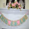 OOh La La Banner, Lace Lingerie Shower banner, Bachelorette Party banner, Bridal shower decor, bride to be - teal ivory pink lace garland view 2