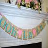 OOh La La Banner, Lace Lingerie Shower banner, Bachelorette Party banner, Bridal shower decor, bride to be - teal ivory pink lace garland view 3