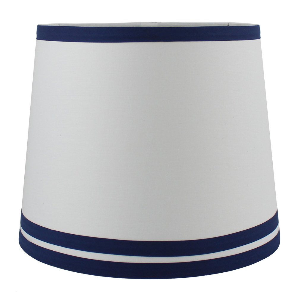 Urbanest White with Double Trim French Drum Lampshade, 10-inch by 12-inch by 8.5-inch, Navy Blue, Spider