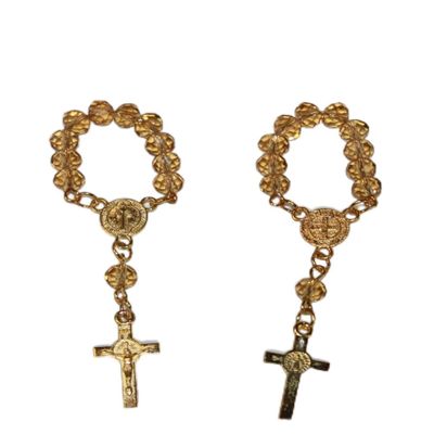 Finger Rosaries Charming Crystal Gold Finger Rosary with Crucifix - Set of 10
