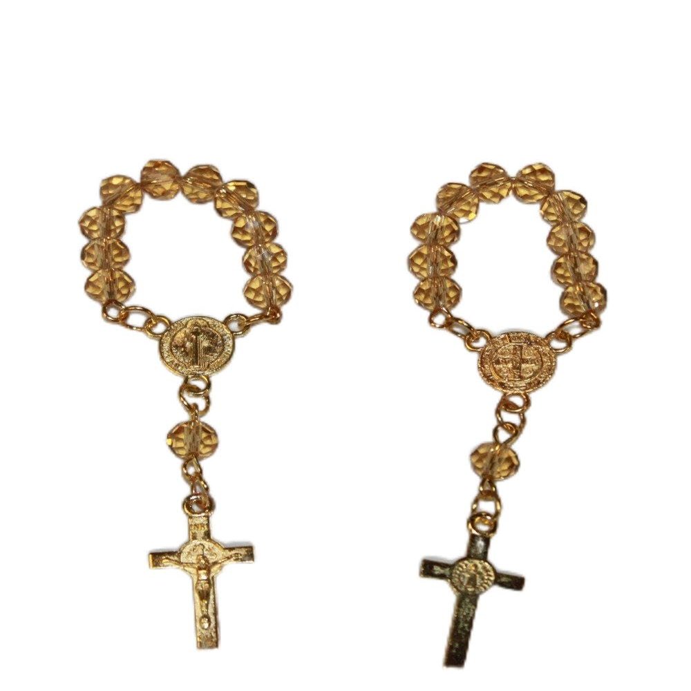 Finger Rosaries Charming Crystal Gold Finger Rosary with Crucifix - Set of 10