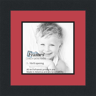 10x10 / 10 x 10 Picture Frame Satin Black .. 2'' Wide with a 2'' Double mat