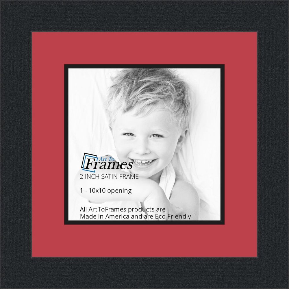 10x10 / 10 x 10 Picture Frame Satin Black .. 2'' Wide with a 2'' Double mat