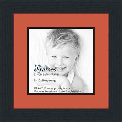 10x10 / 10 x 10 Picture Frame Satin Black .. 2'' Wide with a 2'' Double mat