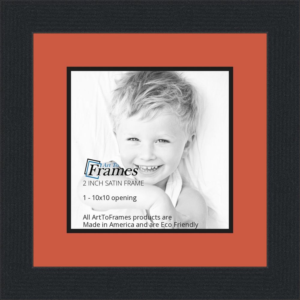 10x10 / 10 x 10 Picture Frame Satin Black .. 2'' Wide with a 2'' Double mat