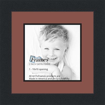 10x10 / 10 x 10 Picture Frame Satin Black .. 2'' Wide with a 2'' Double mat