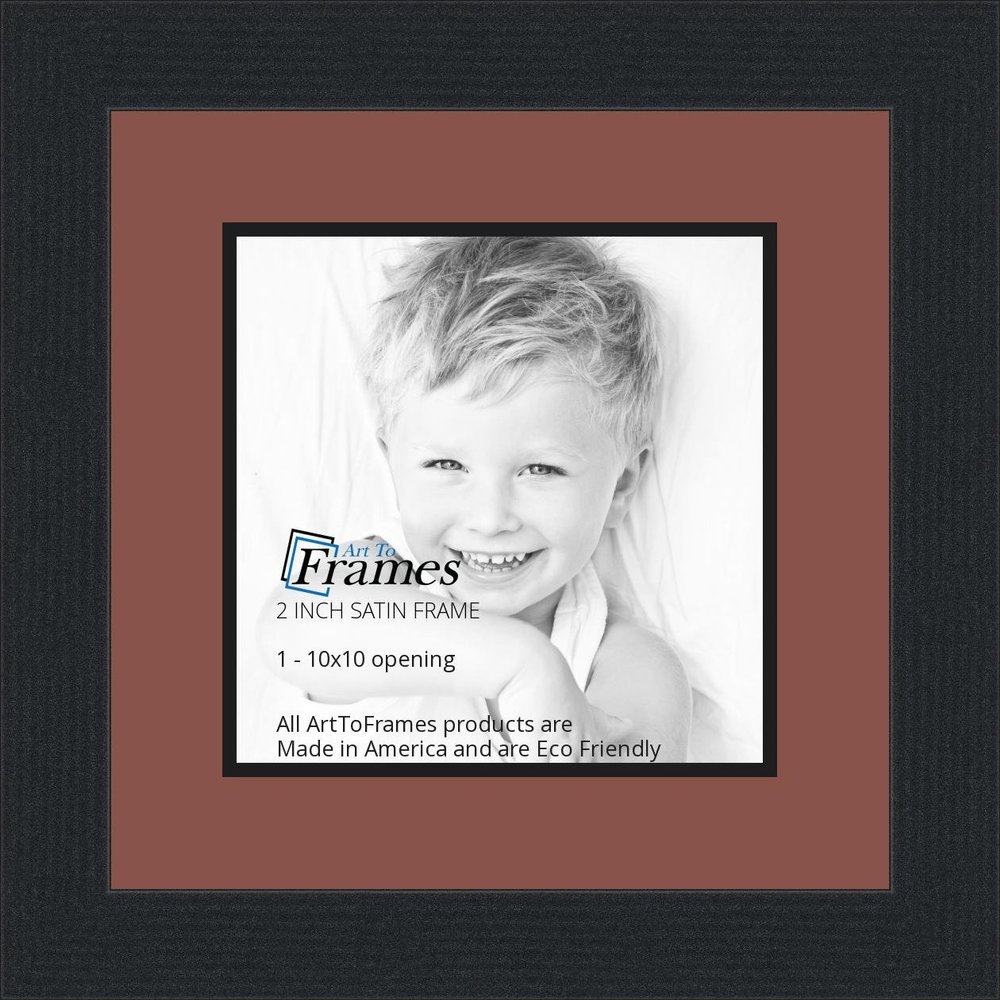10x10 / 10 x 10 Picture Frame Satin Black .. 2'' Wide with a 2'' Double mat
