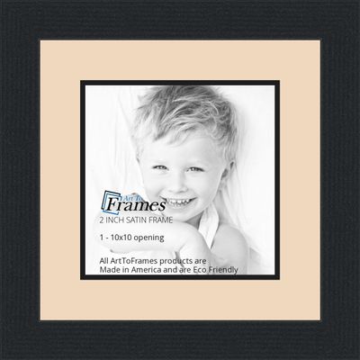 10x10 / 10 x 10 Picture Frame Satin Black .. 2'' Wide with a 2'' Double mat