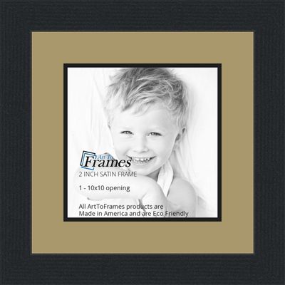 10x10 / 10 x 10 Picture Frame Satin Black .. 2'' Wide with a 2'' Double mat