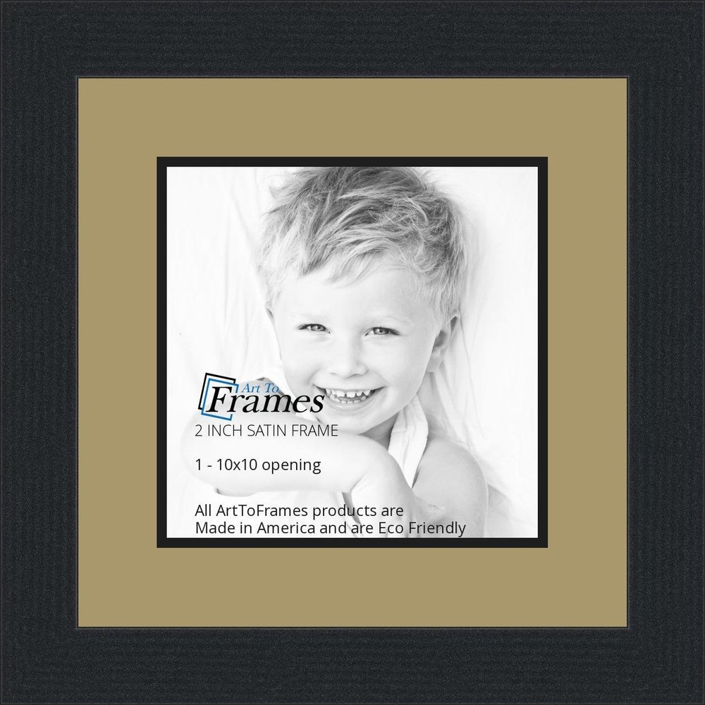 10x10 / 10 x 10 Picture Frame Satin Black .. 2'' Wide with a 2'' Double mat