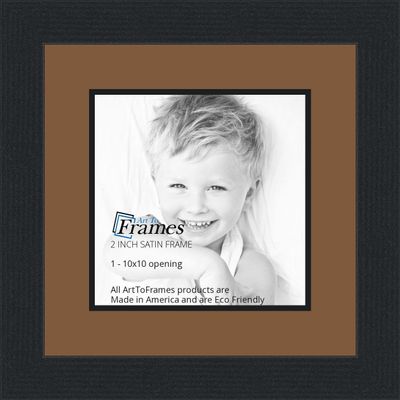 10x10 / 10 x 10 Picture Frame Satin Black .. 2'' Wide with a 2'' Double mat
