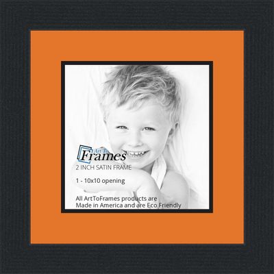 10x10 / 10 x 10 Picture Frame Satin Black .. 2'' Wide with a 2'' Double mat