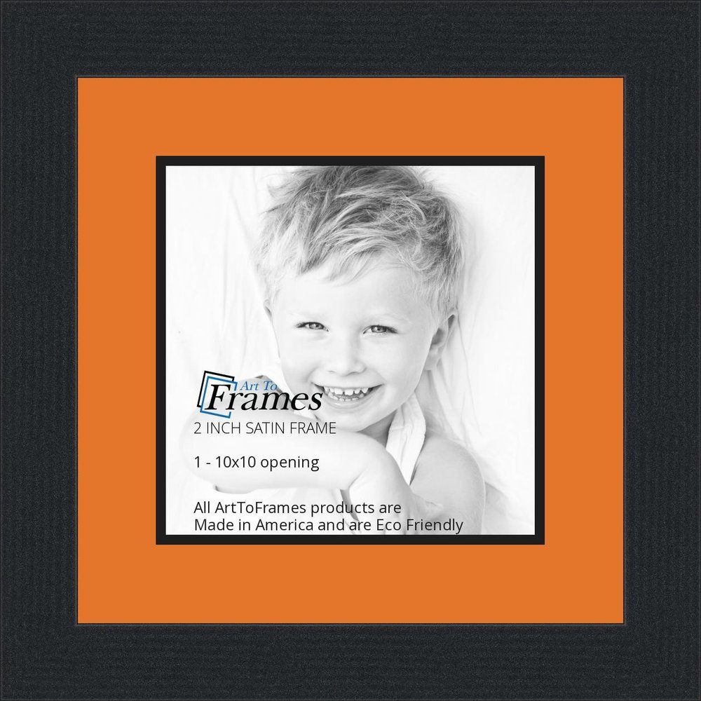 10x10 / 10 x 10 Picture Frame Satin Black .. 2'' Wide with a 2'' Double mat