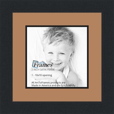10x10 / 10 x 10 Picture Frame Satin Black .. 2'' Wide with a 2'' Double mat