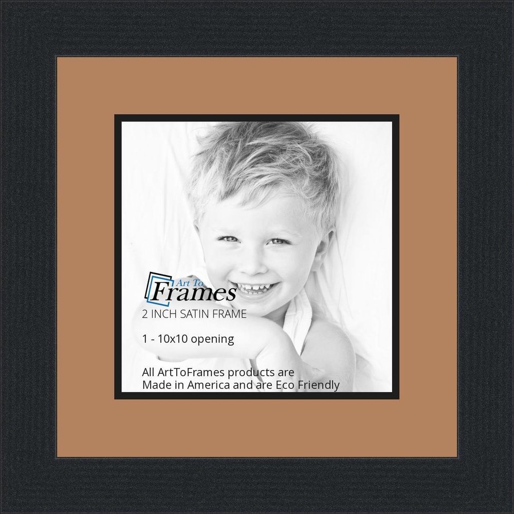 10x10 / 10 x 10 Picture Frame Satin Black .. 2'' Wide with a 2'' Double mat