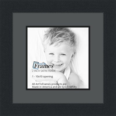 10x10 / 10 x 10 Picture Frame Satin Black .. 2'' Wide with a 2'' Double mat