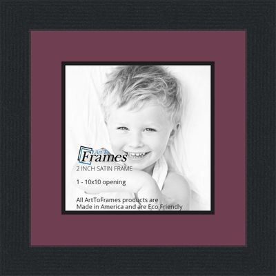 10x10 / 10 x 10 Picture Frame Satin Black .. 2'' Wide with a 2'' Double mat