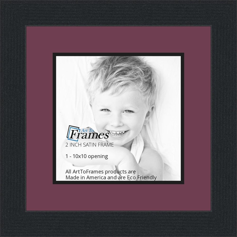 10x10 / 10 x 10 Picture Frame Satin Black .. 2'' Wide with a 2'' Double mat
