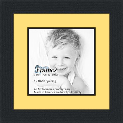 10x10 / 10 x 10 Picture Frame Satin Black .. 2'' Wide with a 2'' Double mat