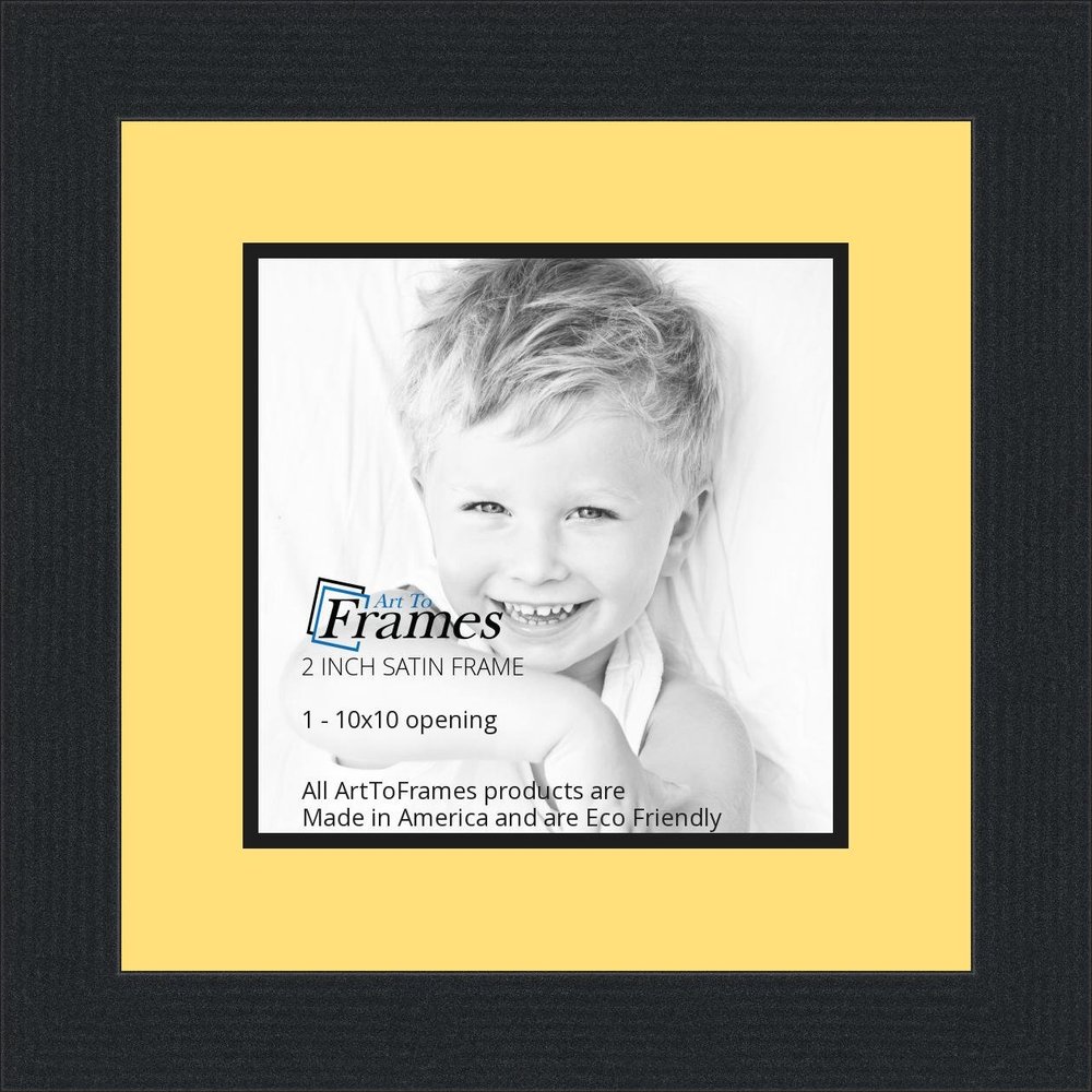 10x10 / 10 x 10 Picture Frame Satin Black .. 2'' Wide with a 2'' Double mat