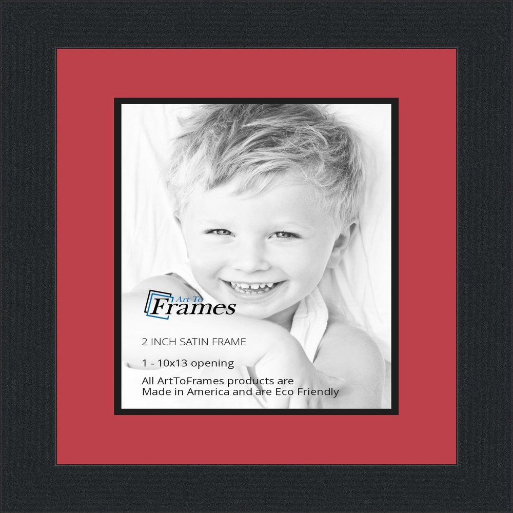 10x13 / 10 x 13 Picture Frame Satin Black .. 2'' Wide with a 2'' Double mat