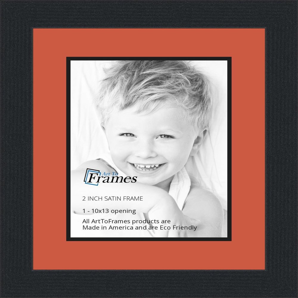 10x13 / 10 x 13 Picture Frame Satin Black .. 2'' Wide with a 2'' Double mat